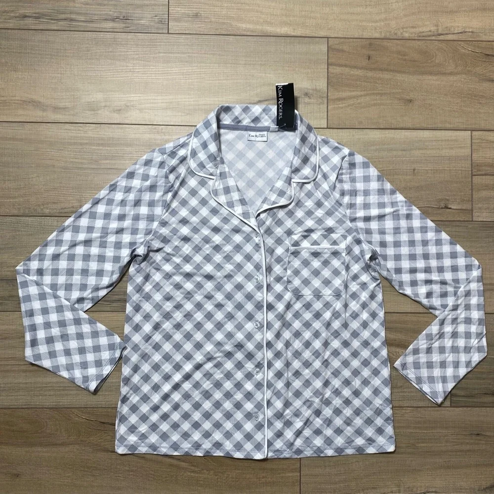 Kim Rogers Intimates Womens Shepard Check Pattern Button Up Pajama Top Small - Picture 1 of 11